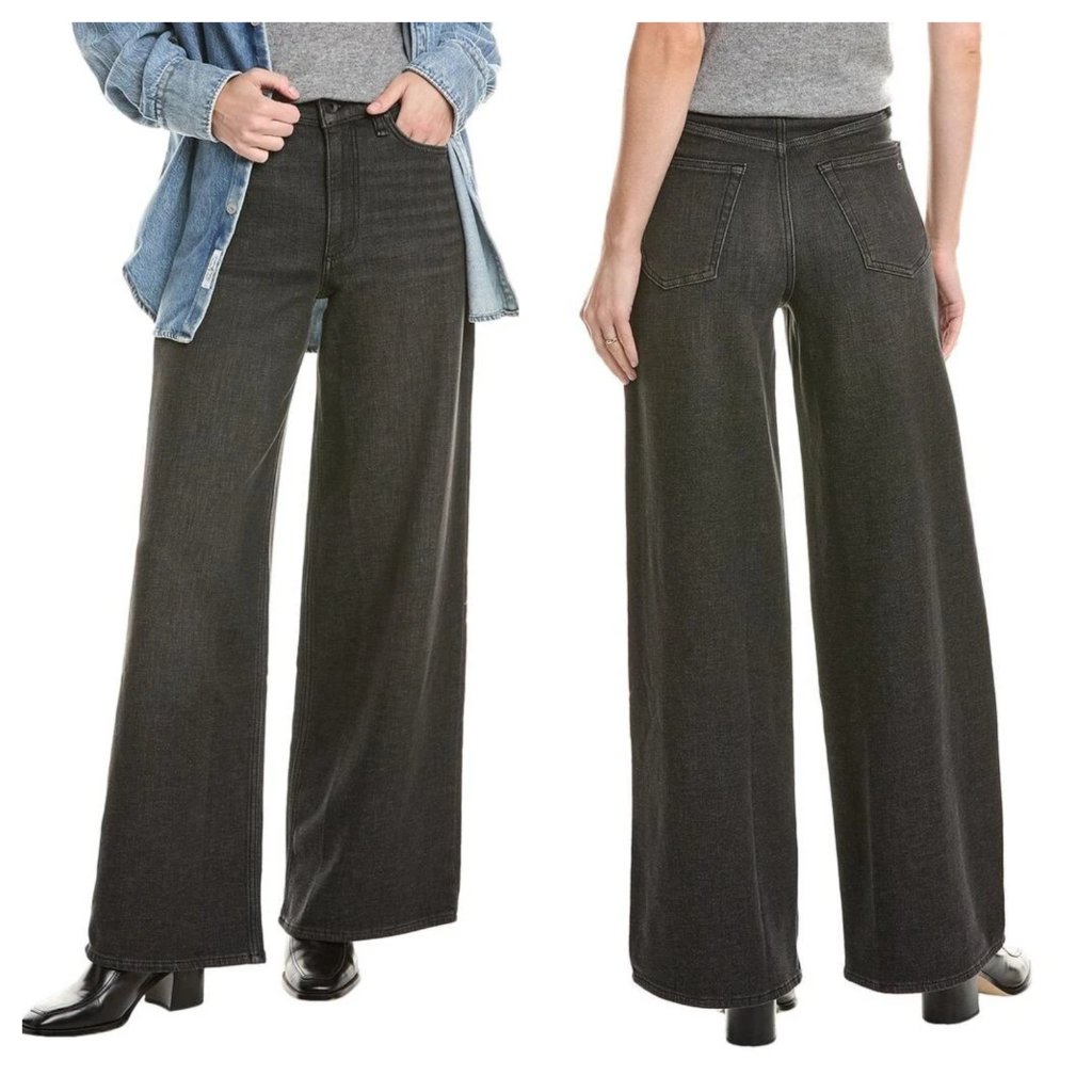 Rag & Bone Serena Washed Black Full-Length Wide Leg High Rise Jeans 27